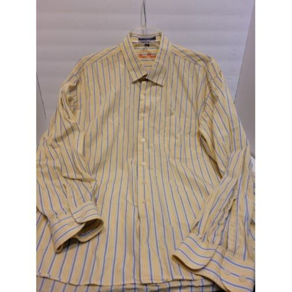 Alan‎ Flusser Button Down Shirt  XXL Yellow Striped Excellent Long Sleeve Cotton